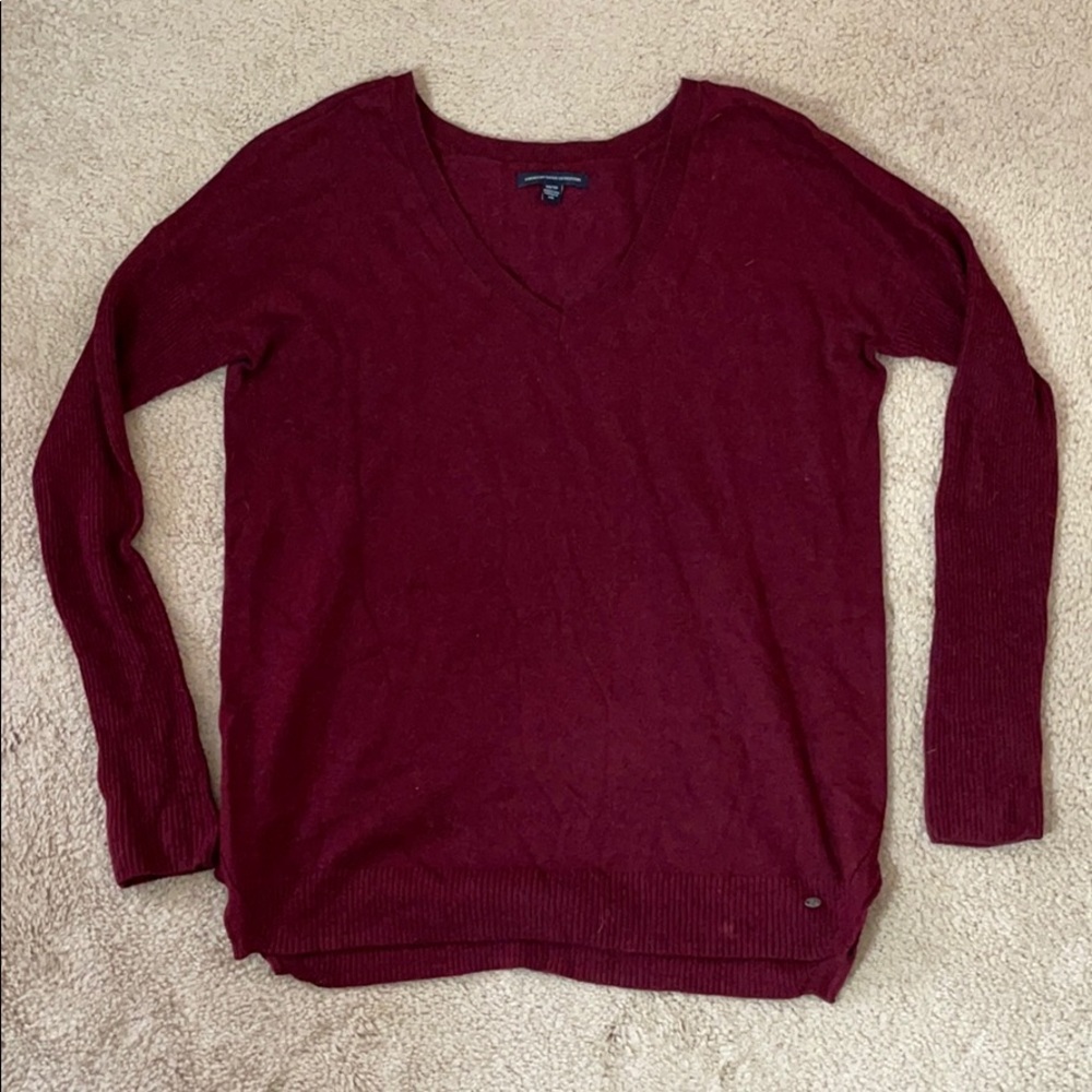 Maroon V-neck sweater